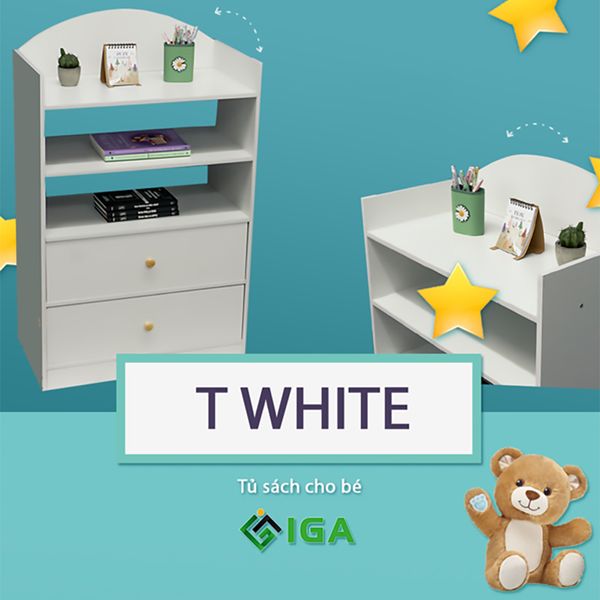 [Giảm giá 60%] Tủ Sách Nhỏ Gọn, Tiện Dụng Dành Cho Bé T WHITE - Nội Thất IGA - GP145
