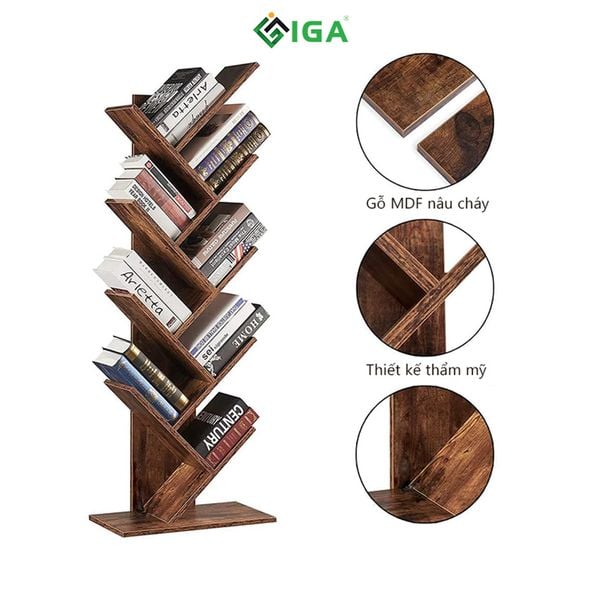 Kệ Sách Hình Cây Màu Gỗ Cháy Mới Lạ, Thiết Kế Nhỏ Gọn - Nội Thất IGA - GP03.08