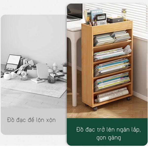Kệ Sách Gỗ Ngăn Chéo Tích Hợp Bánh Xe Chắc Chắn - Nội Thất IGA - GP189