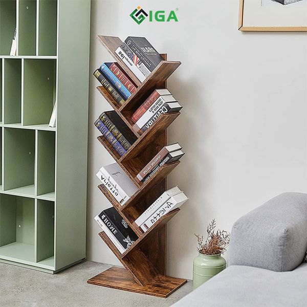 Kệ Sách Hình Cây Màu Gỗ Cháy Mới Lạ, Thiết Kế Nhỏ Gọn - Nội Thất IGA - GP03.08