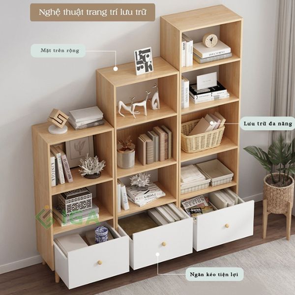 Kệ Sách S Style Nhiều Tầng Kèm Hộc Tủ Kéo Thời Trang - Nội Thất IGA - GP144