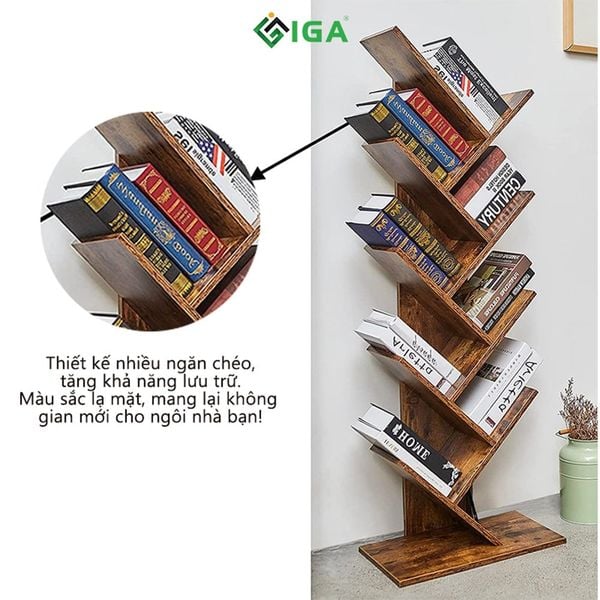 Kệ Sách Hình Cây Màu Gỗ Cháy Mới Lạ, Thiết Kế Nhỏ Gọn - Nội Thất IGA - GP03.08