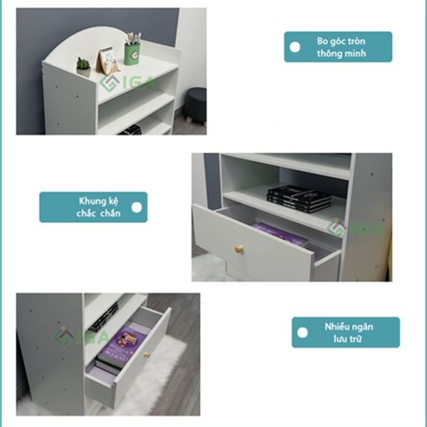 [Giảm giá 60%] Tủ Sách Nhỏ Gọn, Tiện Dụng Dành Cho Bé T WHITE - Nội Thất IGA - GP145