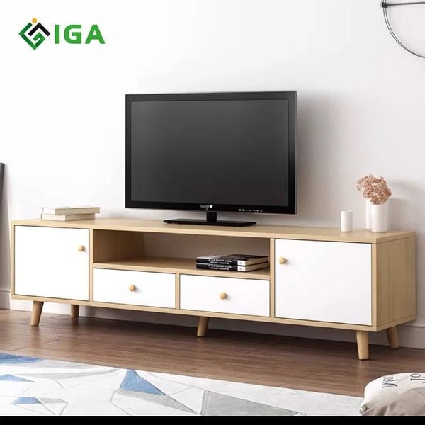 Kệ Tivi Để Sàn 4 Hộc Tủ Màu Vân Gỗ Trắng Ánh Tím Sang Trọng -  Nội Thất IGA - GP122