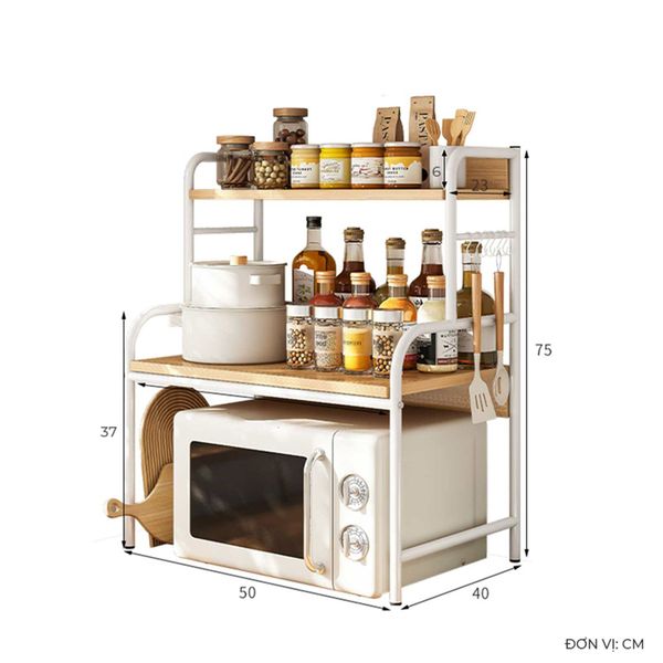 Kệ đa năng 3 tầng (khung trắng + vân gỗ ) - GM140.13