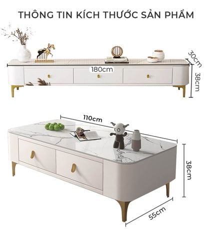 Combo bàn trà + kệ tivi TC vân đá - GM168