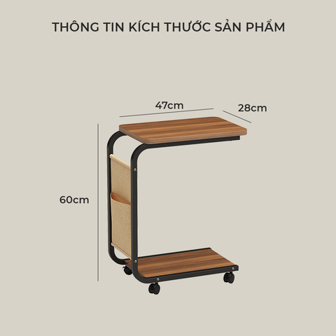 Bàn Trà Gỗ Chữ U Đa Năng Tích Hợp Bánh Xe Di Động, Lắp Đặt Dễ Dàng - Nội Thất IGA - GM102