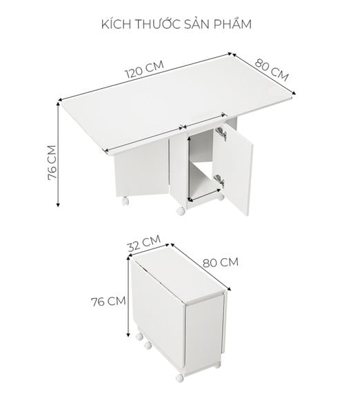 Bàn ăn thông minh gấp gọn màu trắng - GP372