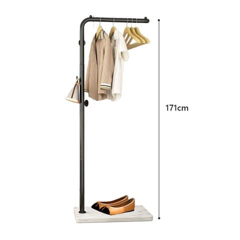 Cây treo quần áo uốn khung đen đế gỗ trắng - GM91