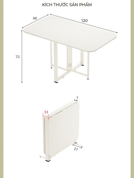 Bàn ăn gấp gọn đa năng thông minh màu trắng - GM202