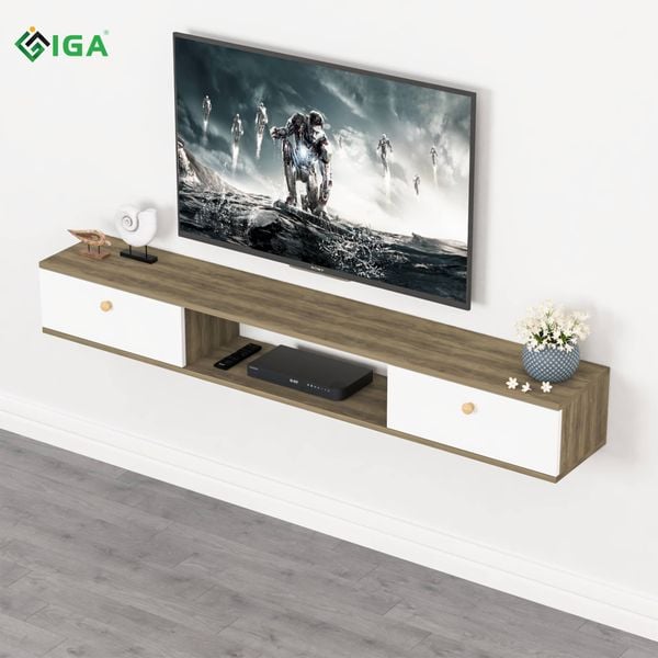 Kệ Tivi Treo Tường Vân Gỗ Óc Chó Phối Trắng Ánh Tím Siêu Đẹp - Nội Thất IGA  - GP188