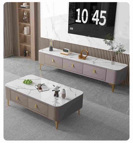 Combo bàn trà + kệ tivi TC vân đá - GM168