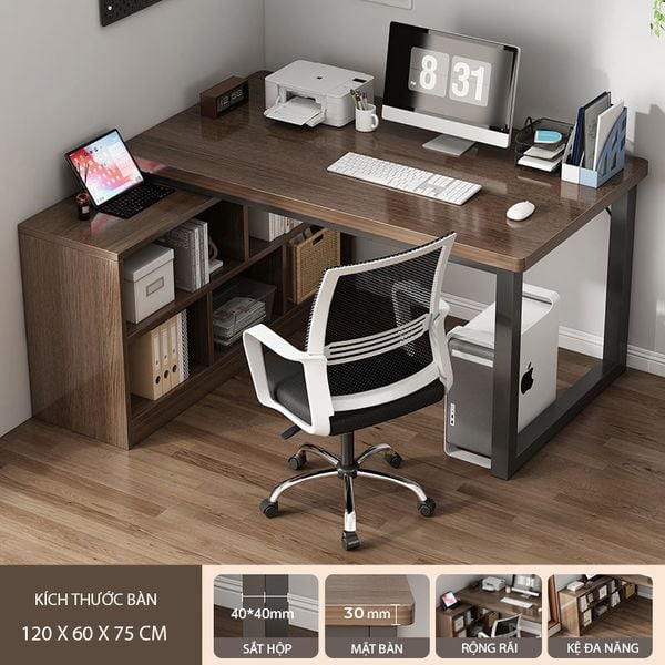 Bàn Làm Việc Chữ L Kèm Kệ Sách - Nội Thất IGA - GM131