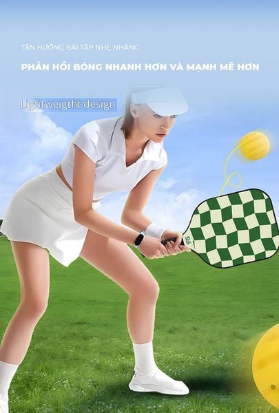 Vợt picklaball màu trắng sọc xanh caro - Nội thất IGA - PK01.5
