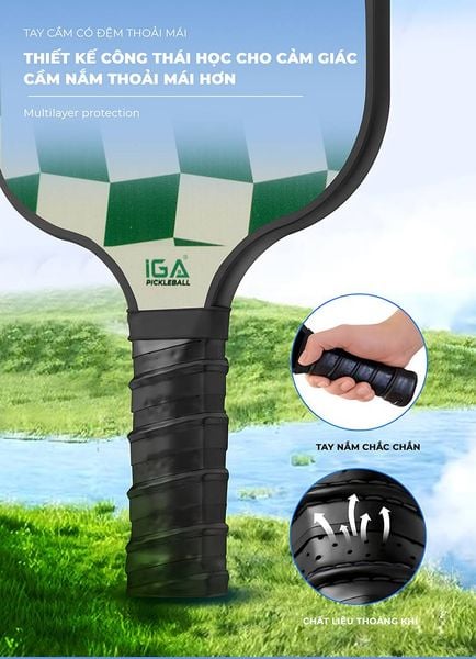Vợt picklaball màu trắng sọc xanh caro - Nội thất IGA - PK01.5