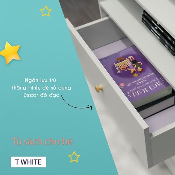[Giảm giá 60%] Tủ Sách Nhỏ Gọn, Tiện Dụng Dành Cho Bé T WHITE - Nội Thất IGA - GP145