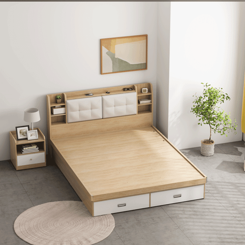 Giường Gỗ MDF Đệm Da Êm Ái Tặng Kèm Kệ Đầu Giường - Nội Thất IGA - GP235 / GP235A