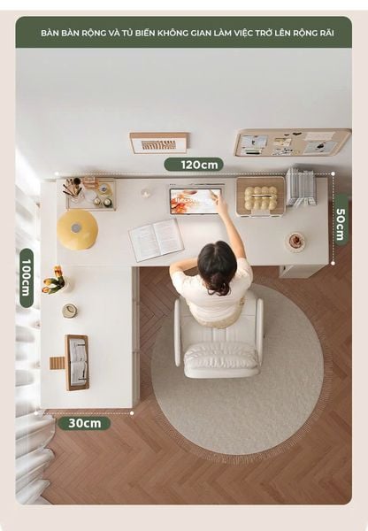 Bàn làm việc tích hợp nhiều tủ đề đồ 6-8 ngăn xoay 360 độ - Nội thất IGA - GP368