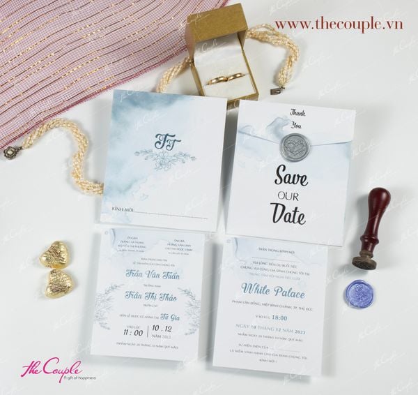  MXB06 Thiệp Cưới Màu Nước Xanh Lam - Thiệp Cưới Basic - Thiệp Cưới Hiện Đại 