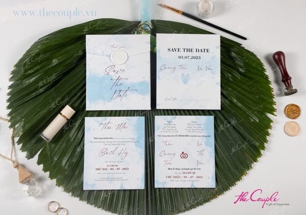  MXB10 Thiệp Cưới Trắng Xanh Loang - Thiệp Cưới Basic - Thiệp Cưới Hiện Đại 