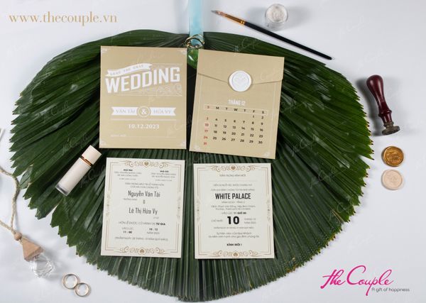  MNB02 Thiệp Cưới Wedding Nâu Vàng Điểm Trắng Tinh Tế - Thiệp Cưới Basic - Thiệp Cưới Vintage 