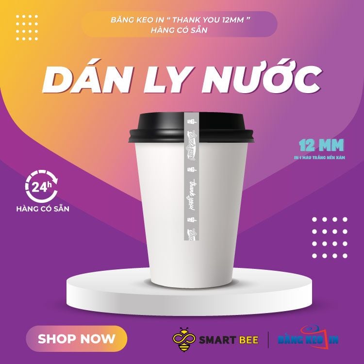  Băng keo in Thank You [12MMx72M] - Nền Xám & Chữ Trắng Sữa 12TYxNMCT 