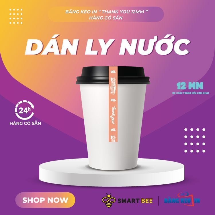  Băng Keo In Thank You [12MMx72M] Nền Cam Nhạt & Chữ Trắng Sữa 12TYxNMCT 