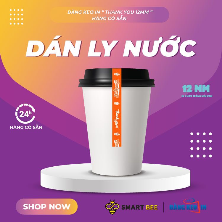  Băng Keo In Thank You [12MMx72M] Nền Cam & Chữ Trắng Sữa 12TYxNMCT 