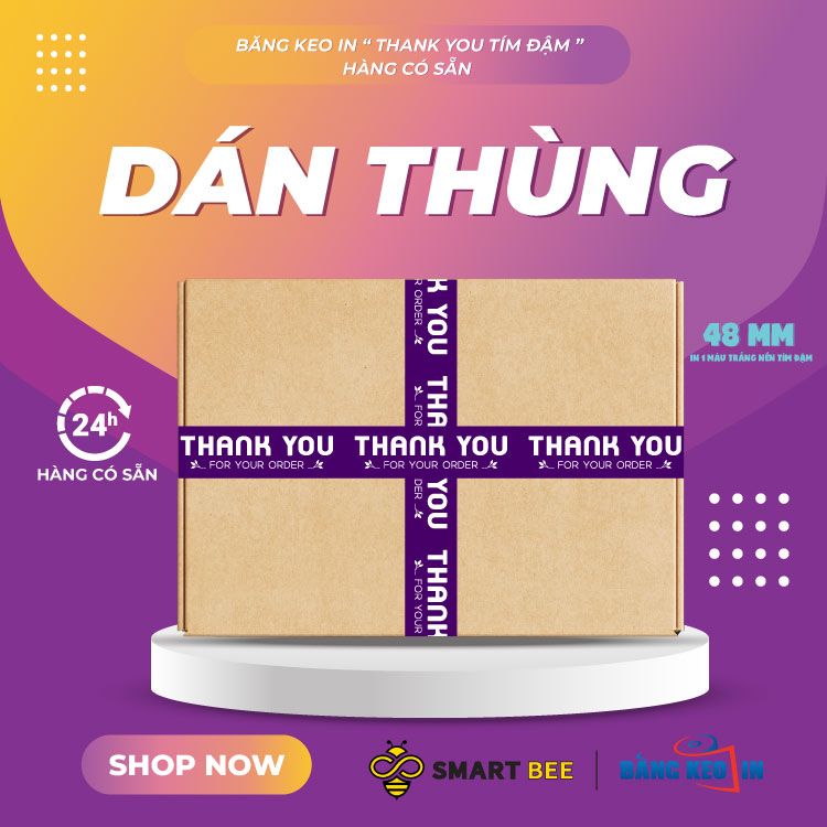  Băng Keo In Thank You [48MMx72M] Màu nền Tím Đậm & Chữ Trắng Sữa 