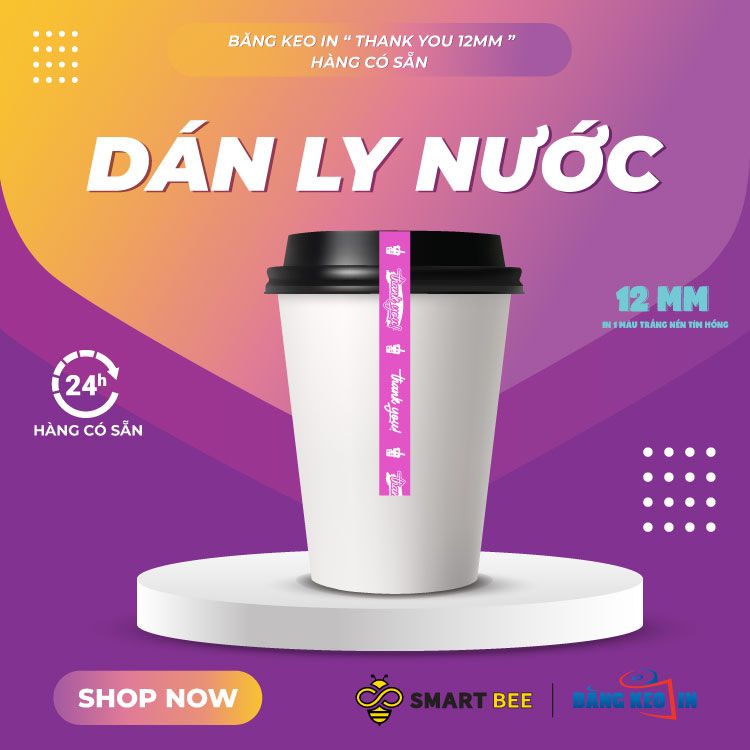  Băng keo in Thank You [12MMx72M] Nền Tím Hồng & Chữ Trắng Sữa 12TYxNMCT 