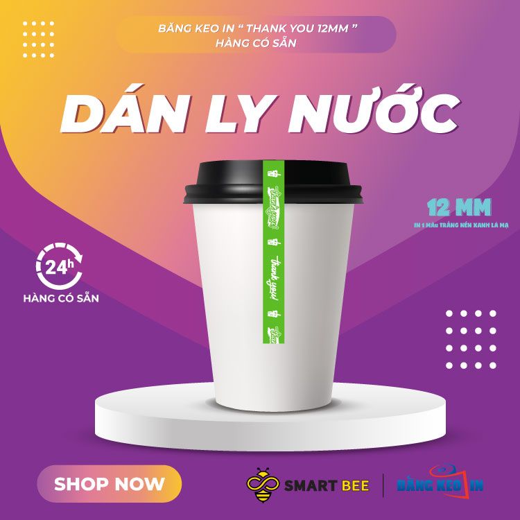  Băng keo in Thank You [12MMx72M] Nền Xanh Lá Mạ & Chữ Trắng Sữa 12TYxNMCT 