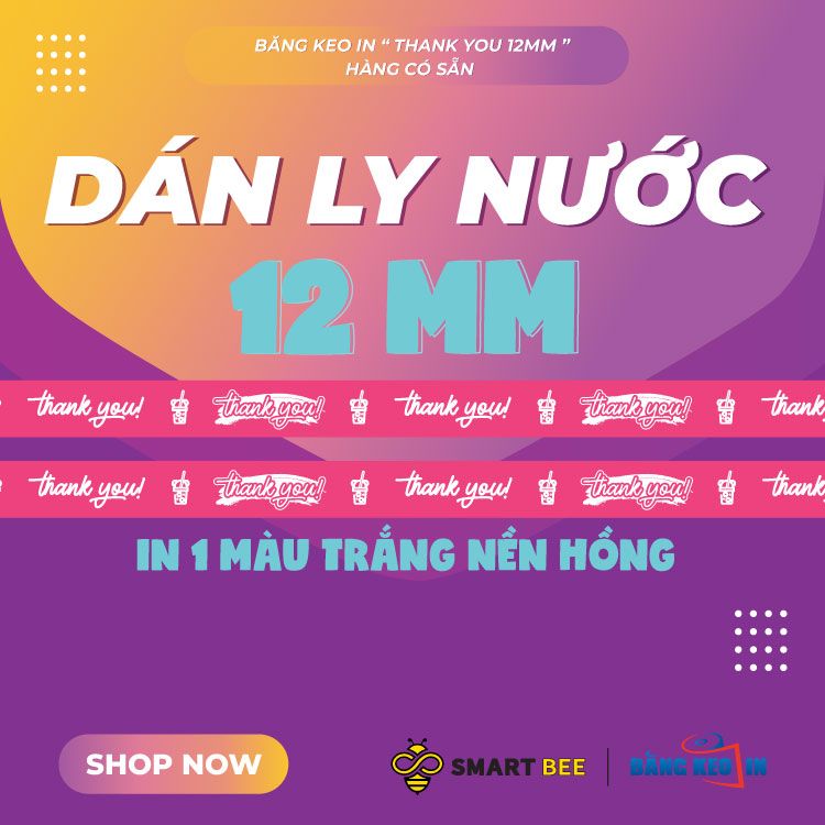  Băng Keo In Thank You [12MMx72M] Màu nền Hồng & Chữ Trắng Sữa 12TYxNMCT 