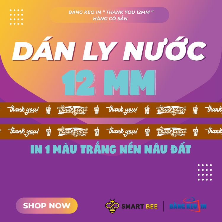  Băng Keo In Thank You [12MMx72M] Màu Nền Nâu Đất & Chữ Trắng Sữa 12TYxNMCT 