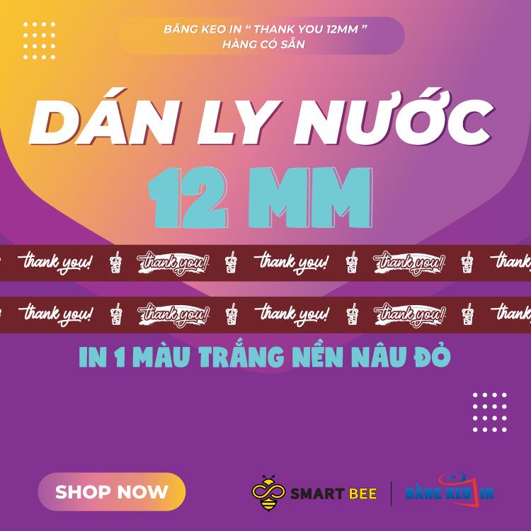  Băng Keo In Thank You [12MMx72M] Màu nền Nâu Đỏ & Chữ Trắng Sữa 12TYxNMCT 