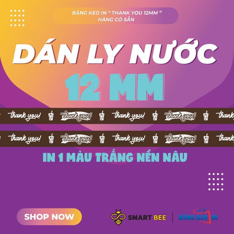  Băng keo in Thank You [12MMx72M] - Nền Nâu & Chữ Trắng Sữa 12TYxNMCT 
