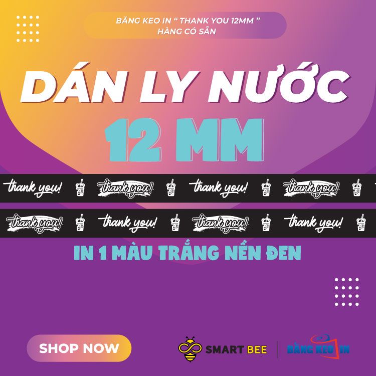  Băng keo in Thank You [12MMx72M] - Nền Đen & Chữ Trắng Sữa 12TYxNMCT 