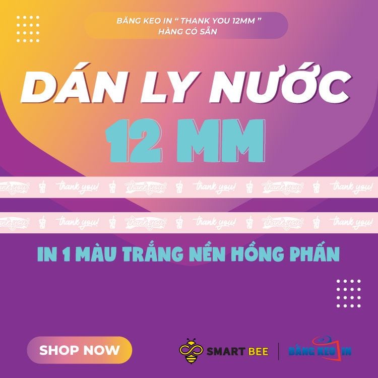 Băng Keo In Thank You [12MMx72M] Nền Hồng Phấn & Chữ Trắng Sữa 12TYxNMCT 