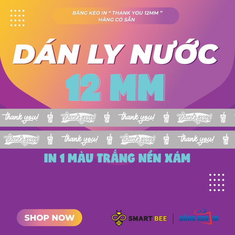  Băng keo in Thank You [12MMx72M] - Nền Xám & Chữ Trắng Sữa 12TYxNMCT 