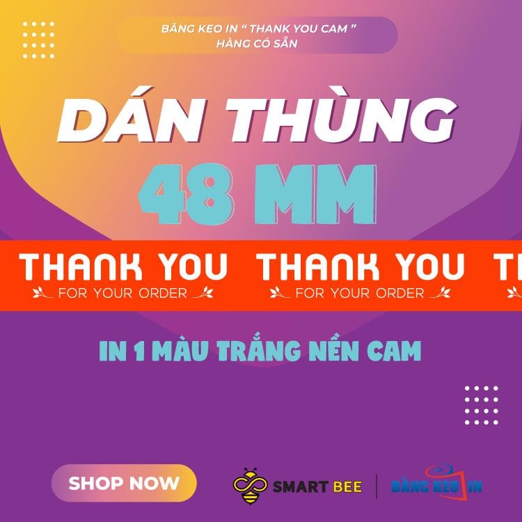  Băng keo in Thank You [48MMx72M] Màu nền Cam & Chữ Trắng Sữa 