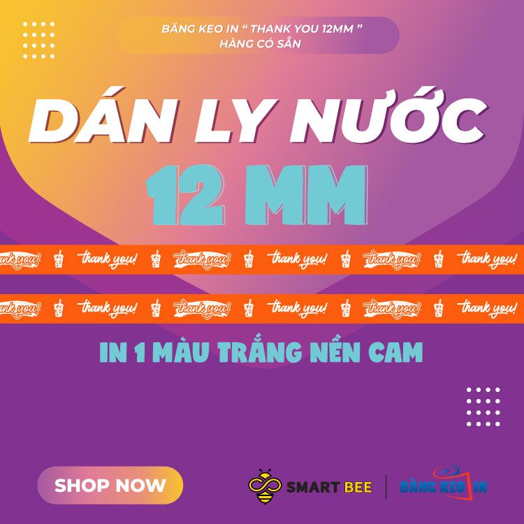  Băng Keo In Thank You [12MMx72M] Nền Cam & Chữ Trắng Sữa 12TYxNMCT 