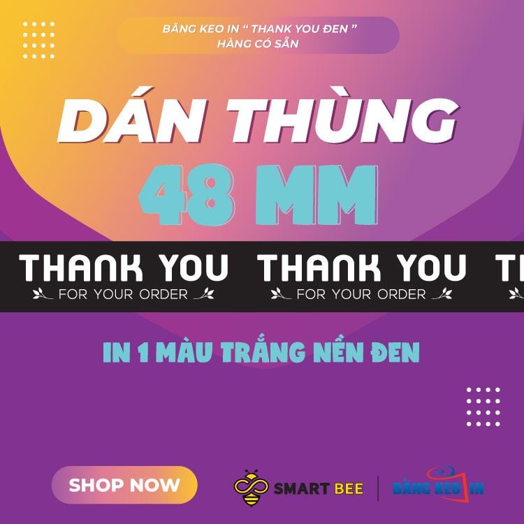  Băng keo in Thank You [48MMx72M] Đen-Trắng Sữa 