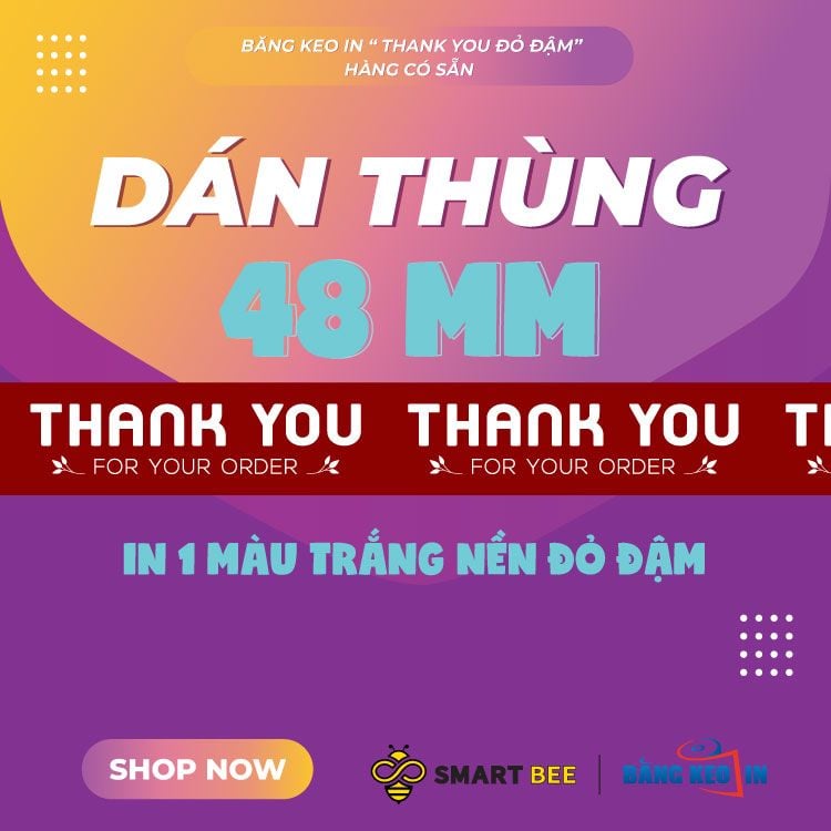  Băng Keo In Thank You [48MMx72M] Màu nền Đỏ Đậm & Chữ Trắng Sữa , Dán Thùng 48TYxNMCT 