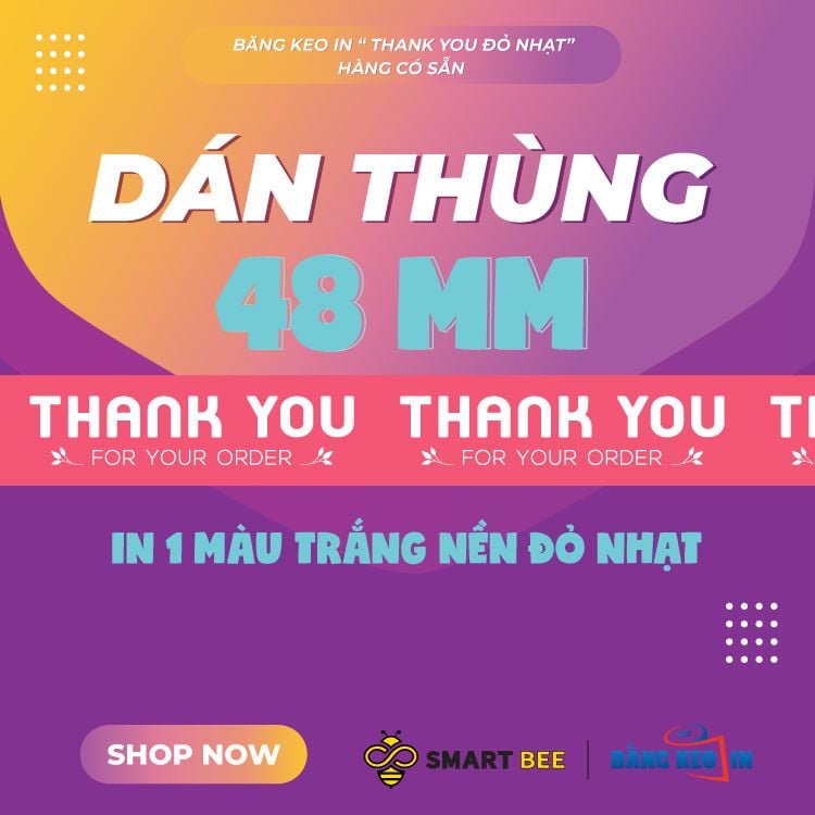  Băng keo in Thank You [48MMx72M] Màu nền Đỏ Nhạt & Chữ Trắng Sữa, Dán Thùng 48TYxNMCT 