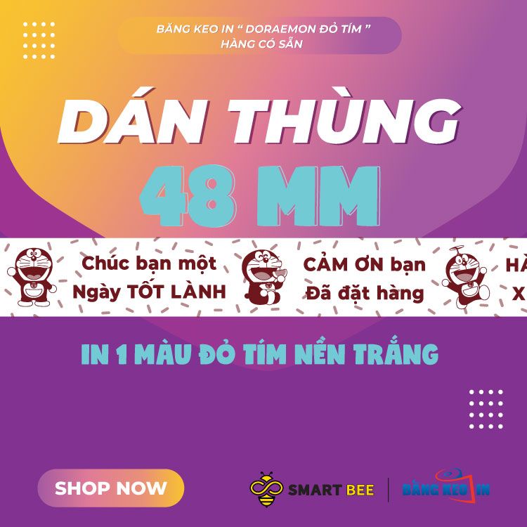  Băng keo in Hàng Dễ Vỡ - Doreamon [48MMx72M] Đỏ Tím & Trắng Sữa HDVxDRMxNTCM 
