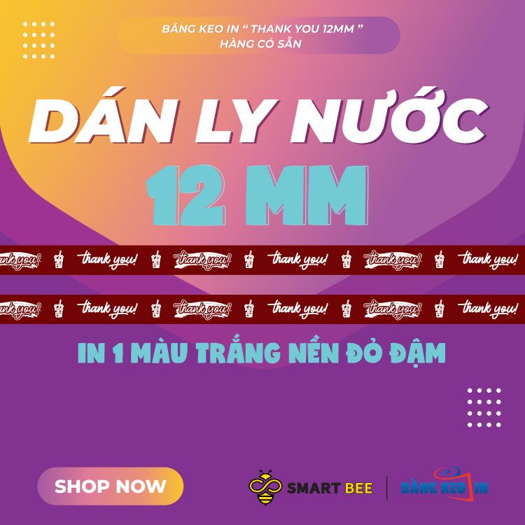  Băng keo in Thank You [12MMx72M] Nền Đỏ Đậm & Chữ Trắng Sữa 12TYxNMCT 