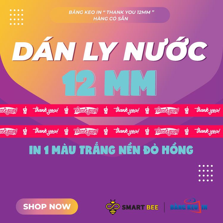  Băng keo in Thank You [12MMx72M] Nền Đỏ Hồng & Chữ Trắng Sữa 