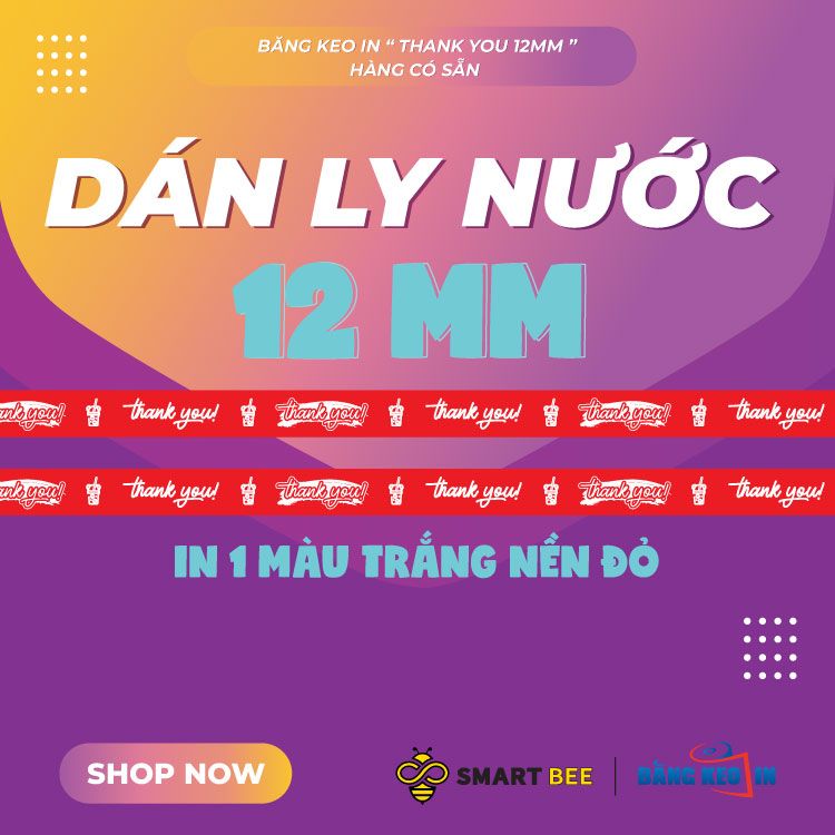  Băng keo in Thank You [12MMx72M] - Nền Đỏ & Chữ Trắng Sữa 