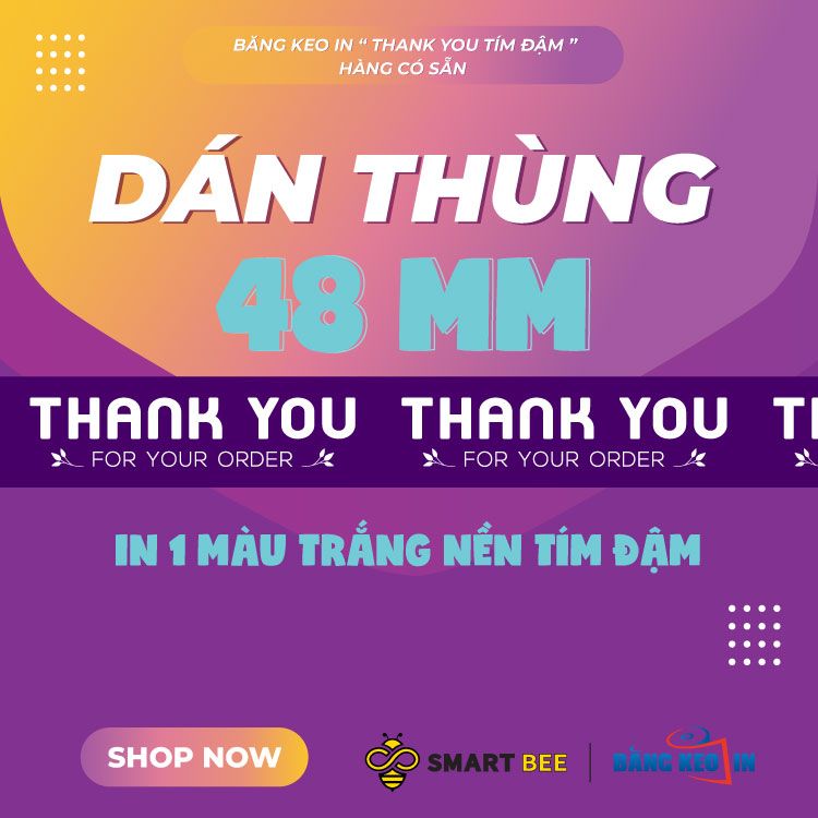  Băng Keo In Thank You [48MMx72M] Màu nền Tím Đậm & Chữ Trắng Sữa 