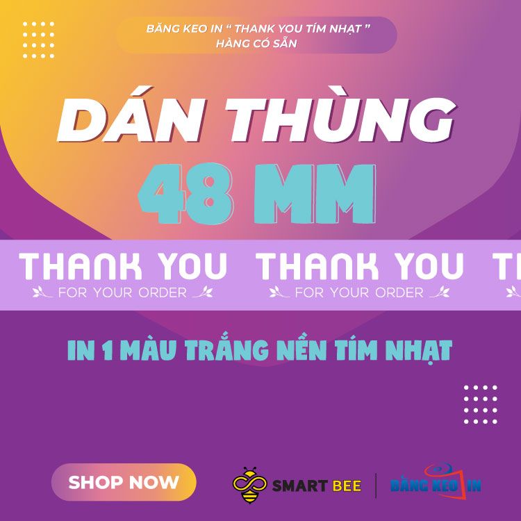  Băng keo in Thank You [48MMx72M] Màu Nền Tím Nhạt & Chữ Trắng Sữa, Dán Thùng 48TYxNMCT 