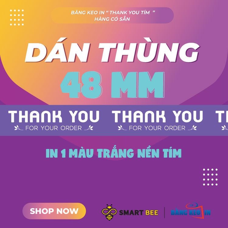  Băng Keo In Thank You [48MMx72M] Màu Nền Tím & Chữ Trắng Sữa , Dán Thùng 48TYxNMCT 
